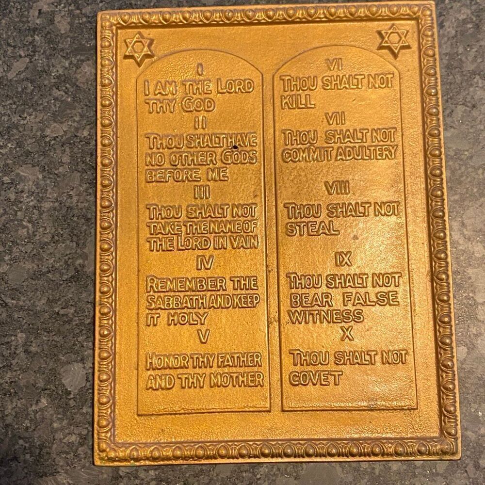 Ten Commandments Spelter Plaque Judaica Vintage Antique Wall Art 3 Pounds